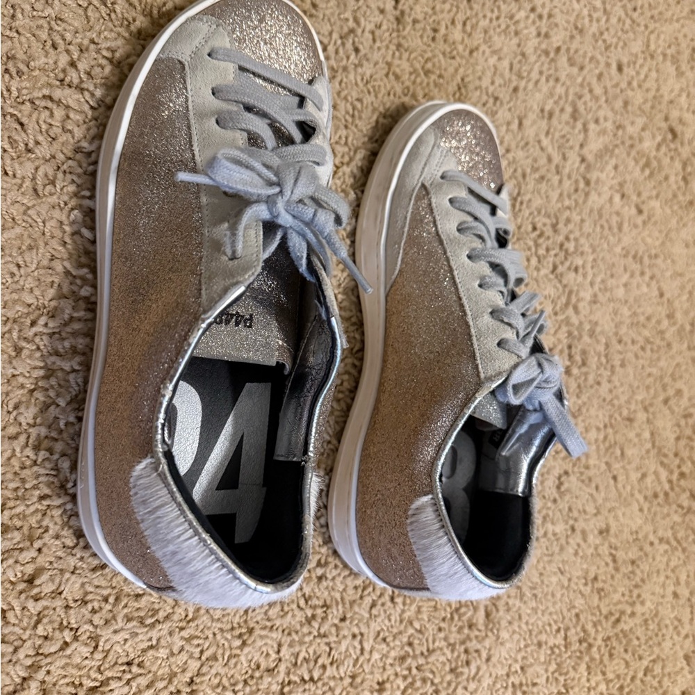P448 Glitter Silver and White Low-Top Sneakers